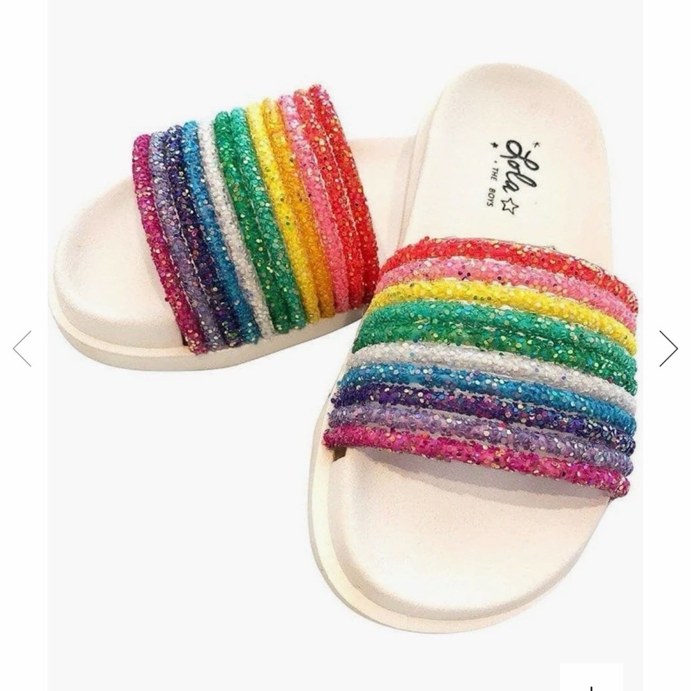 Lola + The Boys Glitter Rainbow slides size 37